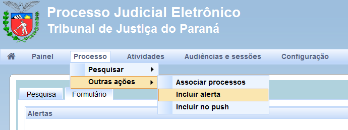 processos específicos, alertas esses que serão exibidos para todos os usuários que