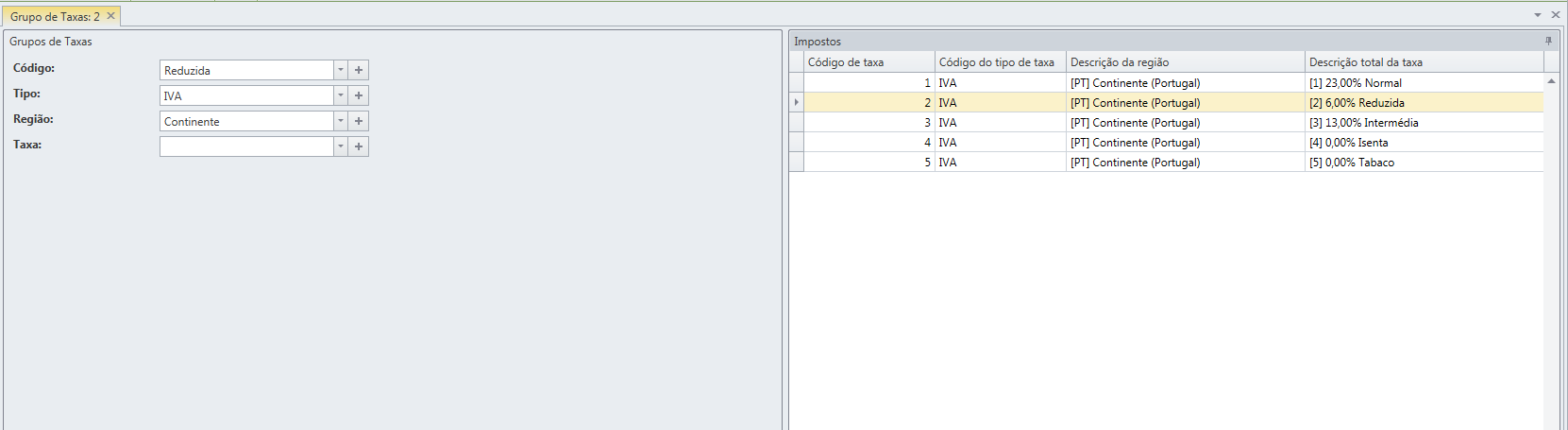 Se pretender na configuração criar por exemplo um novo Código, basta carregar no botão + que se encontra à frente da Combo de códigos e irá