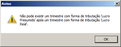 Forma de tributação do lucro, selecione a opção 3 - Lucro Presumido/Real, para informar que trata-se de uma empresa com tributação de lucro presumido/real.