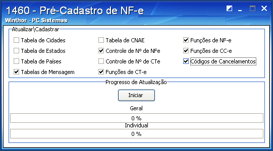 1.6) Acesse a rotina 1460 Pré-cadastro de NF-e, a partir da versão 20.06.