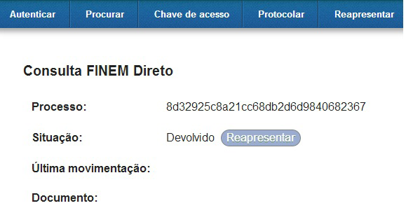 Selecione o botão (azul-claro) Reapresentar, que se encontra ao lado do texto Situação: Devolvido ; vi.