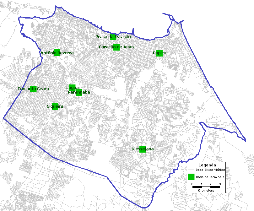 3.4. Terminais Urbanos de Fortaleza A Base de Dados Geográfica (BDG) dos terminais representa a localização dos terminais urbanos de Fortaleza operados pela ETUFOR.