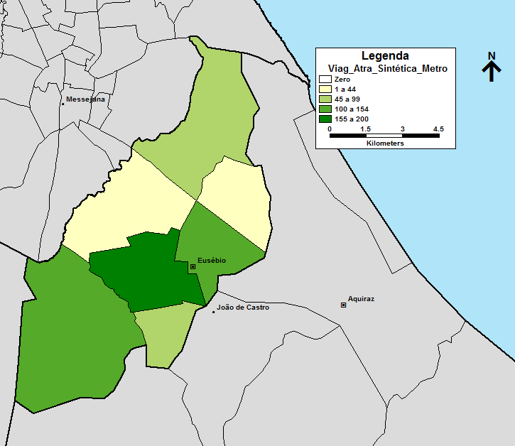 Figura 4.39: Viagens produzidas por zona de tráfego - Matriz OD sintética (Eusébio) Figura 4.