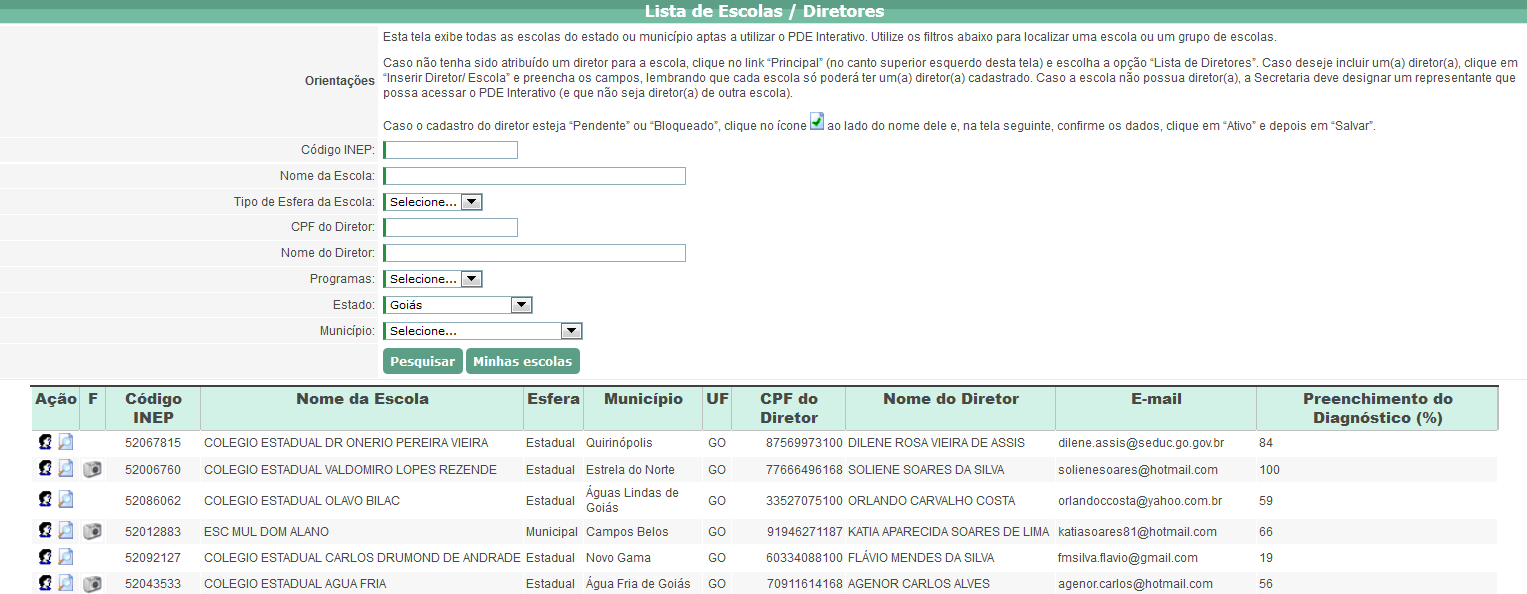 Tela de Cadastro_09 Pronto!! O cadastro do Diretor(a) está ativado e sua escola atribuída a ele. Assim, o Diretor(a) receberá em seu e-mail a senha para acesso.