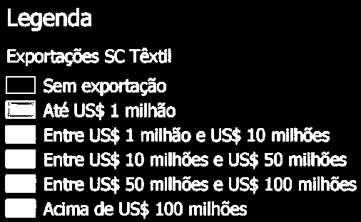 EXPORTAÇÃO CATARINENSE Municípios exportadores de Fabricação de Produtos Têxteis 2007 2013 RANKING 2013 Piçarras 25% No período ocorreu um decréscimo no volume financeiro das