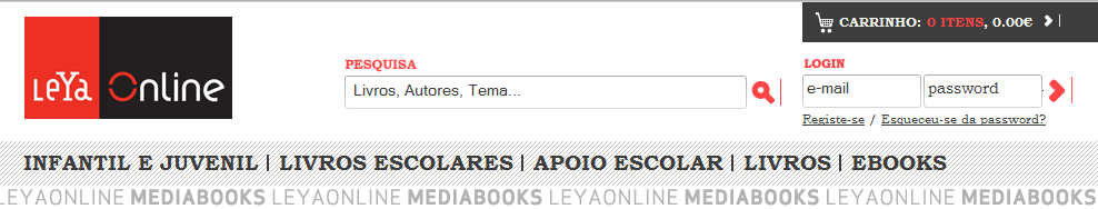 Para poder efectuar uma compra deverá primeiro fazer o registo no site Carregue no botão Registe-se no