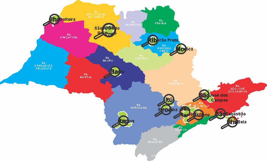 Bauru Ilhabela Ilha Solteira Itu Itapeva Mococa Ribeirão Preto São Paulo (em