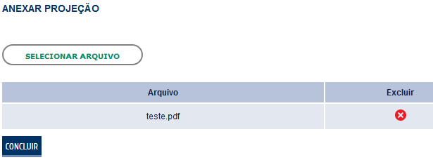 Agora é necessário anexar a Projeção (permite apenas arquivos com extensão PDF ou P7S).