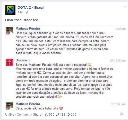 A página do jogo no Brasil postou o case, gerando mais de 900