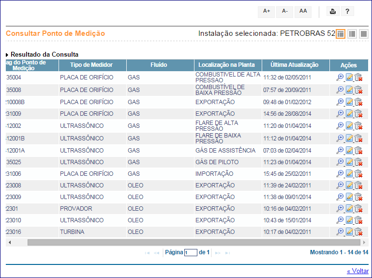 Figura 34 - Menu do SFP Funcionalidade Consultar O sistema apresenta a lista de medidores incluídos no sistema,