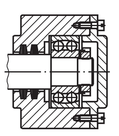 QUESTÃO 23 Observe que no desenho abaixo está representado um rolamento. O tipo de rolamento representado é: a. Rolamento de contato angular com uma carreira de esferas. b. Rolamento axial simples. c. Rolamento fixo com uma carreira de esferas.