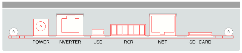 3.4 Conexões Elétricas 3.4.1 Descrição das Interfaces A B C D E F Figura 3.4.1 A B C D E F Soquete de conexão da fonte de alimentação Conector (RJ45) RS485 (conectado ao inversor) Porta mini USB