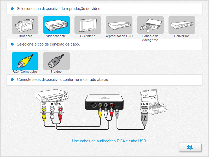 15. Video Conversion for PC Selecione seu reprodutor de vídeo e o tipo de cabo utilizado.