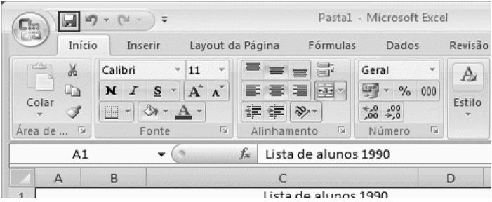 Salvando uma planilha 10 Para salvar uma planilha clique em (botão salvar)