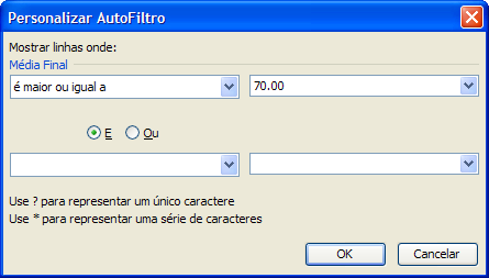 7 Agora, vamos personalizar nosso filtro para descobrir quais candidatos ao cargo de médico obtiverem médias finais iguais ou superiores a 70,00: 1º passo: Selecione: 2º passo: Personalize o filtro