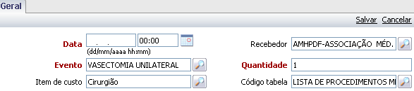 Ao final da edição do evento e/ou item de custo salvar os registros.