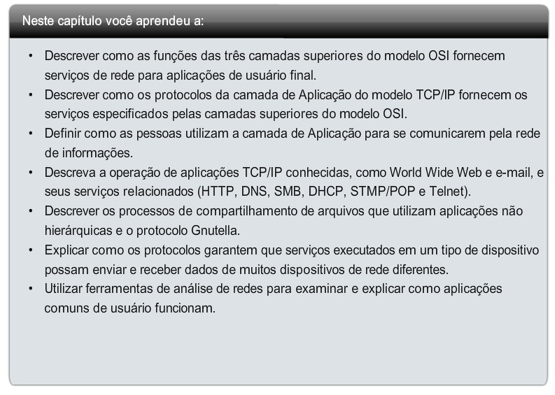 26 RESUMO A camada de Aplicação é responsável pelo acesso direto a processos subjacentes que gerenciam e fornecem a comunicação à rede humana.