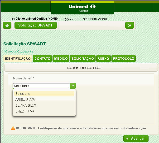 2.1 Identificações: Acesso realizado pelo Titular Quando o acesso for realizado pelo Titular (Beneficiários Unimed Curitiba), será permitida a