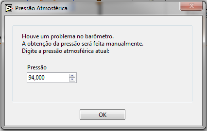 FIGURA 24 Mensagem indicando que houve um problema de comunicação com o barômetro digital. Quando isso ocorre é necessário digitar a pressão atmosférica.