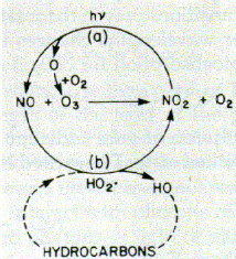 Figura 1. Ciclo fotoquímico básico do NO 2, NO e O 3. Assim, ao longo do dia, a concentração de NO terá um pico na hora de ponta, devido ao tráfego.