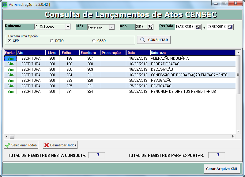 Após gerar os arquivos, acesse o site do CENSEC para transmitir os arquivos.