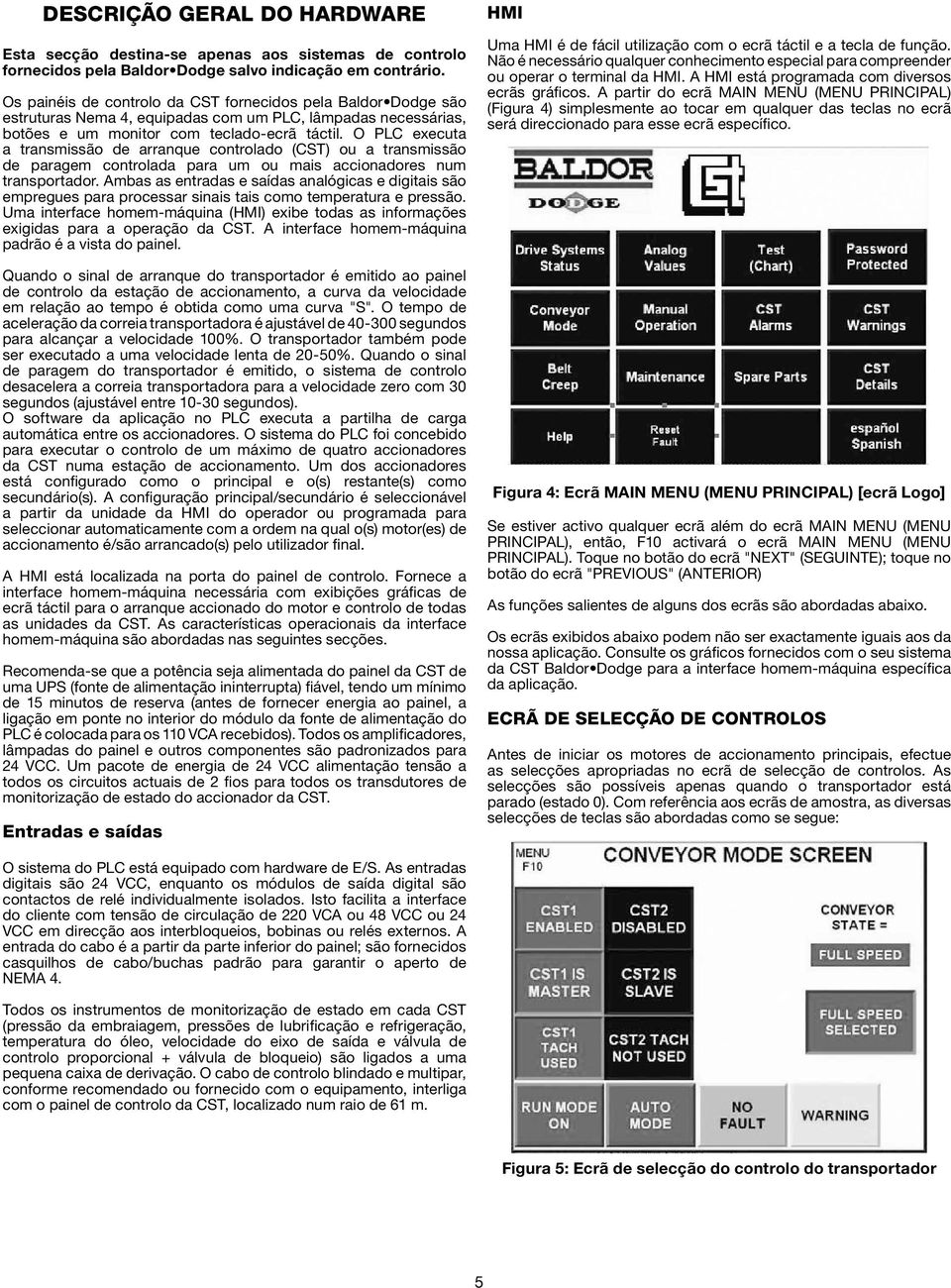 O PLC executa a transmissão de arranque controlado (CST) ou a transmissão de paragem controlada para um ou mais accionadores num transportador.