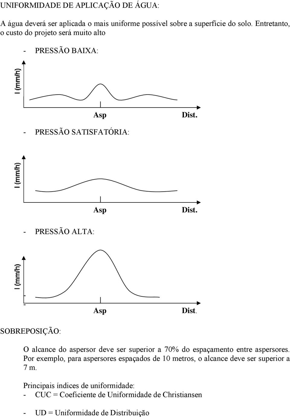 - PRESSÃO ALTA: - - SOBREPOSIÇÃO: Asp Dist. O alcance do aspersor deve ser superior a 70% do espaçamento entre aspersores.