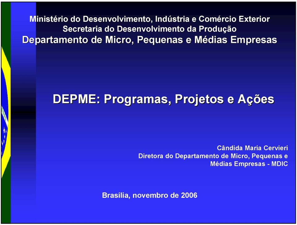 Empresas DEPME: Programas, Projetos e AçõesA Cândida Maria Cervieri Diretora