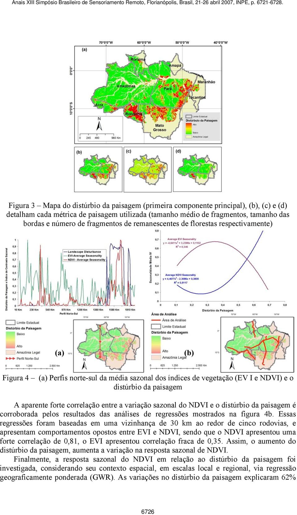 correlação entre a variação sazonal do NDVI e o distúrbio da paisagem é corroborada pelos resultados das análises de regressões mostrados na figura 4b.