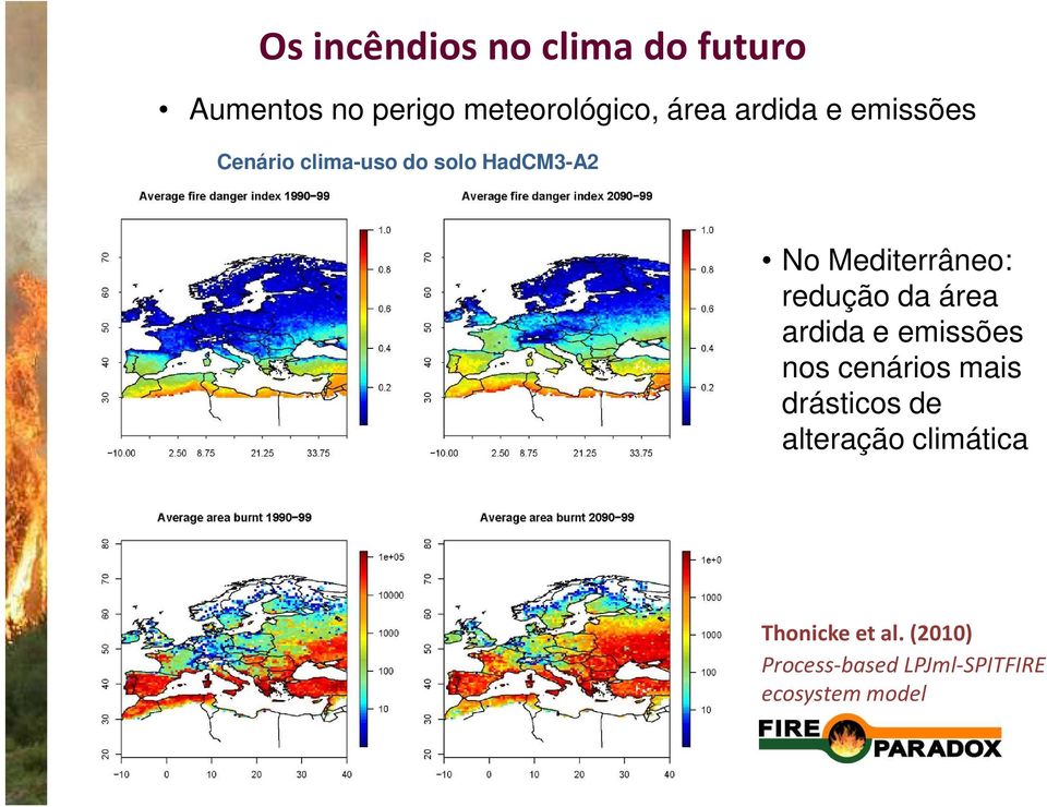 redução da área ardida e emissões nos cenários mais drásticos de