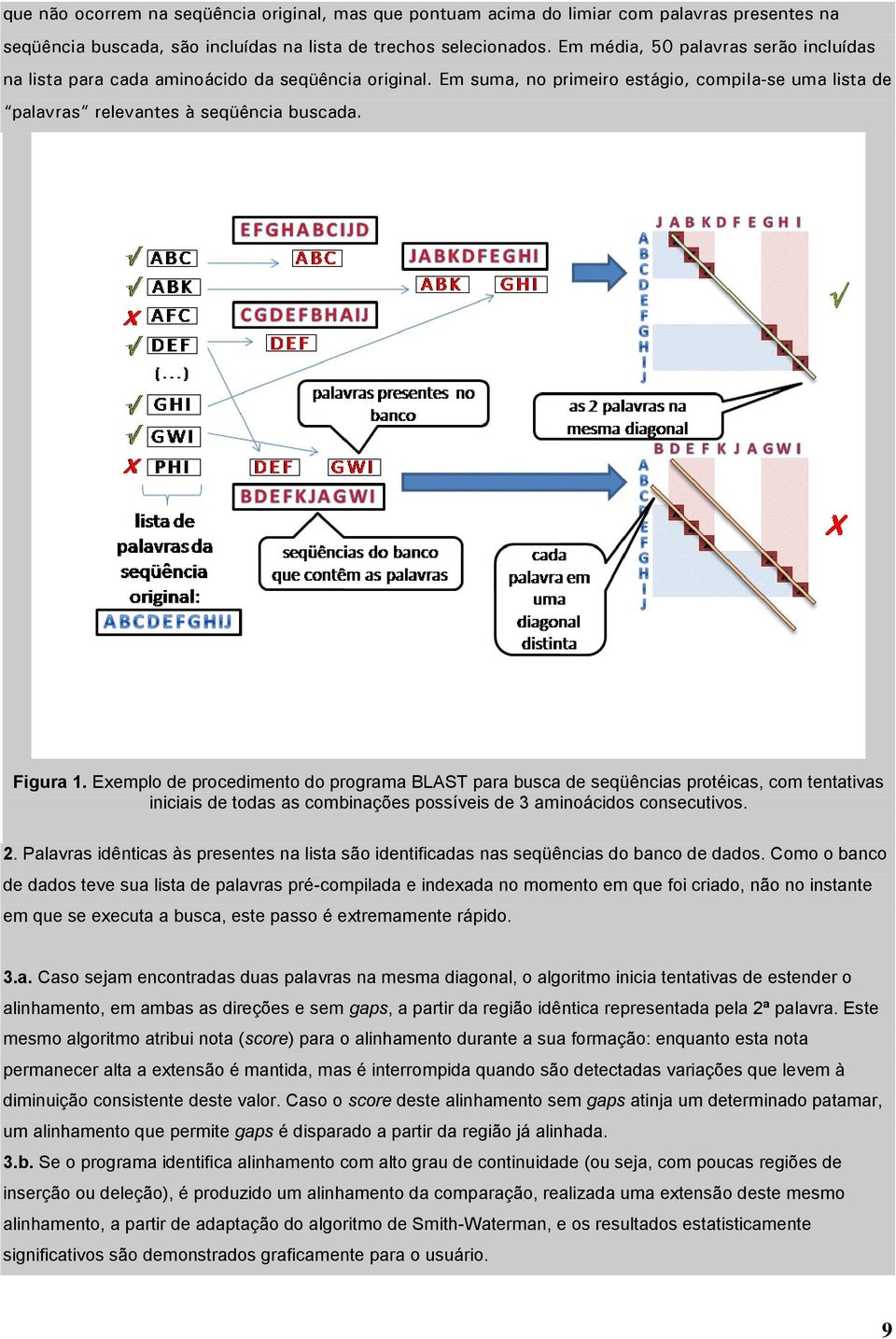 Exemplo de procedimento do programa BLAST para busca de seqüências protéicas, com tentativas iniciais de todas as combinações possíveis de 3 aminoácidos consecutivos. 2.
