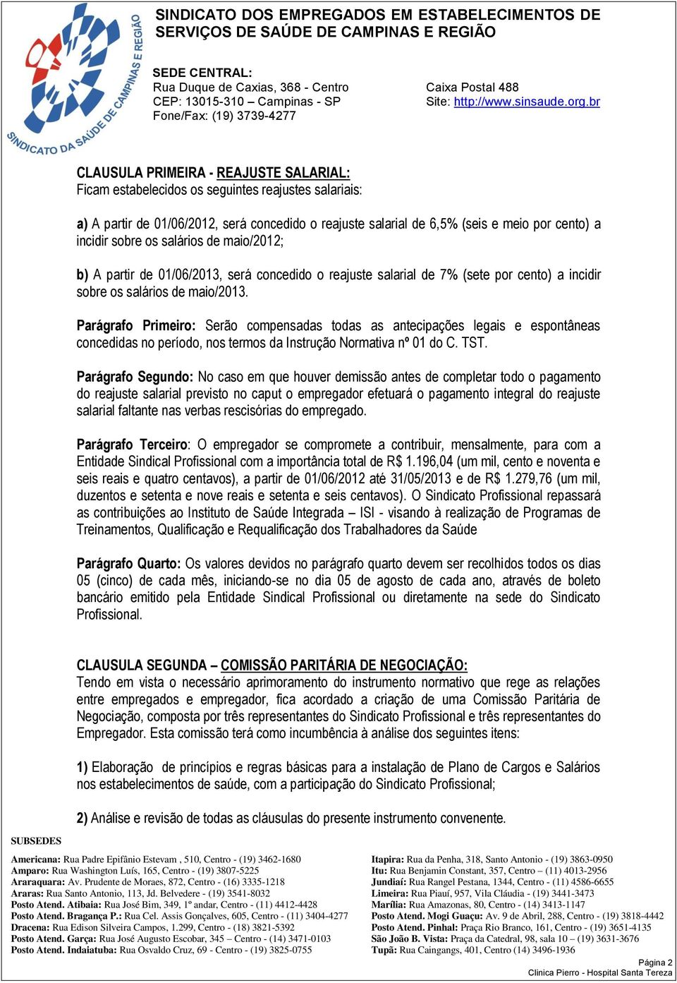 Parágrafo Primeiro: Serão compensadas todas as antecipações legais e espontâneas concedidas no período, nos termos da Instrução Normativa nº 01 do C. TST.