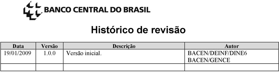 19/01/2009 1.0.0 Versão inicial.