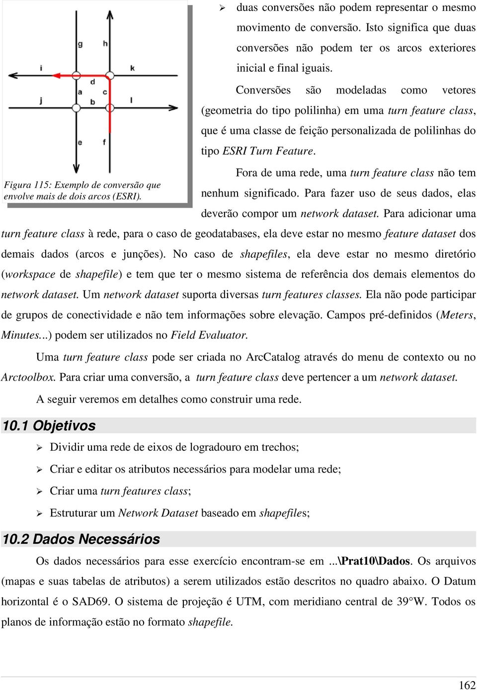 Conversões são modeladas como vetores (geometria do tipo polilinha) em uma turn feature class, que é uma classe de feição personalizada de polilinhas do tipo ESRI Turn Feature.