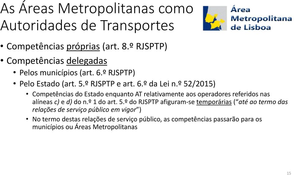 º 52/2015) Competências do Estado enquanto AT relativamente aos operadores referidos nas alíneas c) e d) do n.º 1 do art. 5.º do