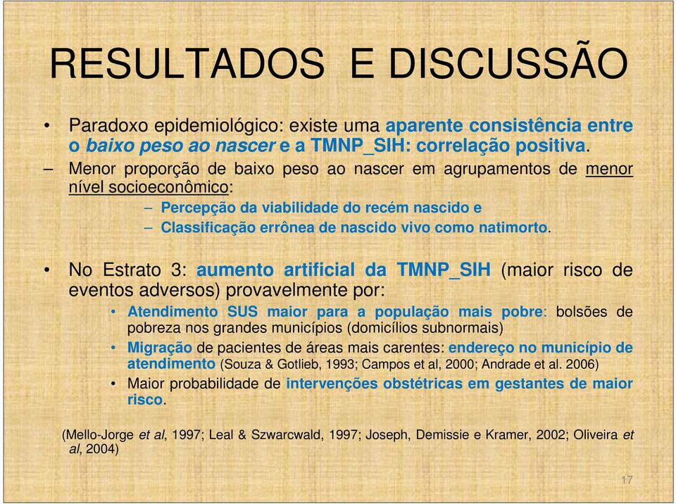 No Estrato 3: aumento artificial da TMNP_SIH (maior risco de eventos adversos) provavelmente por: Atendimento SUS maior para a população mais pobre: bolsões de pobreza nos grandes municípios