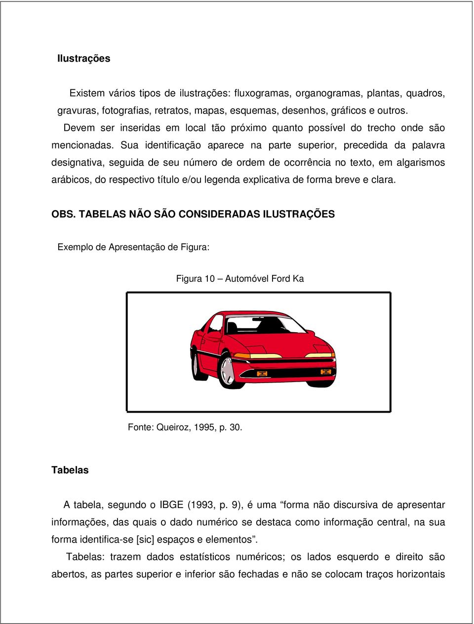 Sua identificação aparece na parte superior, precedida da palavra designativa, seguida de seu número de ordem de ocorrência no texto, em algarismos arábicos, do respectivo título e/ou legenda