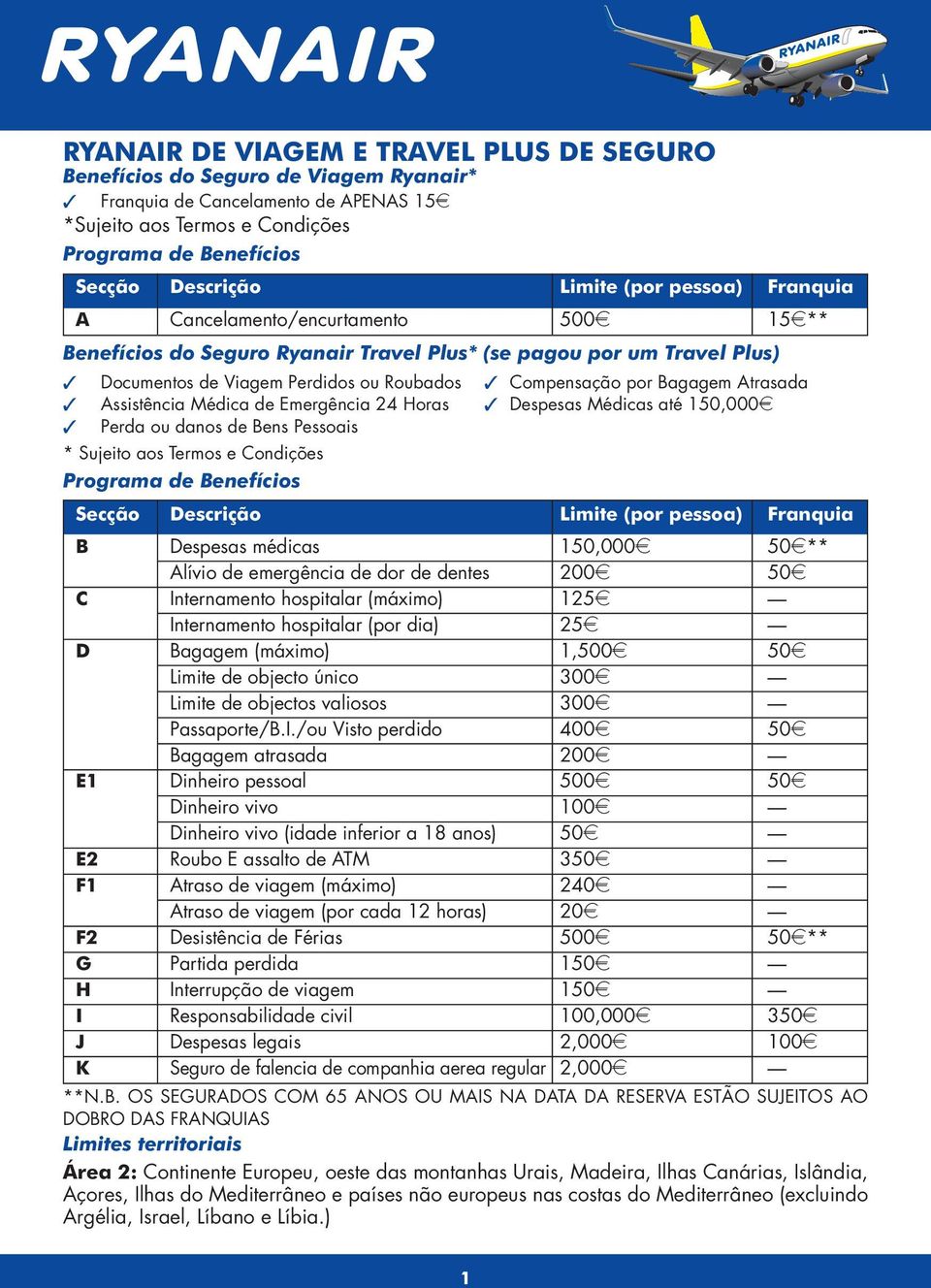 por Bagagem Atrasada 3 Assistência Médica de Emergência 24 Horas 3 Despesas Médicas até 150,000e 3 Perda ou danos de Bens Pessoais * Sujeito aos Termos e Condições Programa de Benefícios Secção