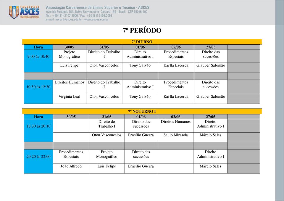 Tony Galvão Karlla Lacerda Glauber Salomão 7º NOTURNO I do Trabalho I das s Humanos Administrativo I Oton Vasconcelos Brasílio Guerra