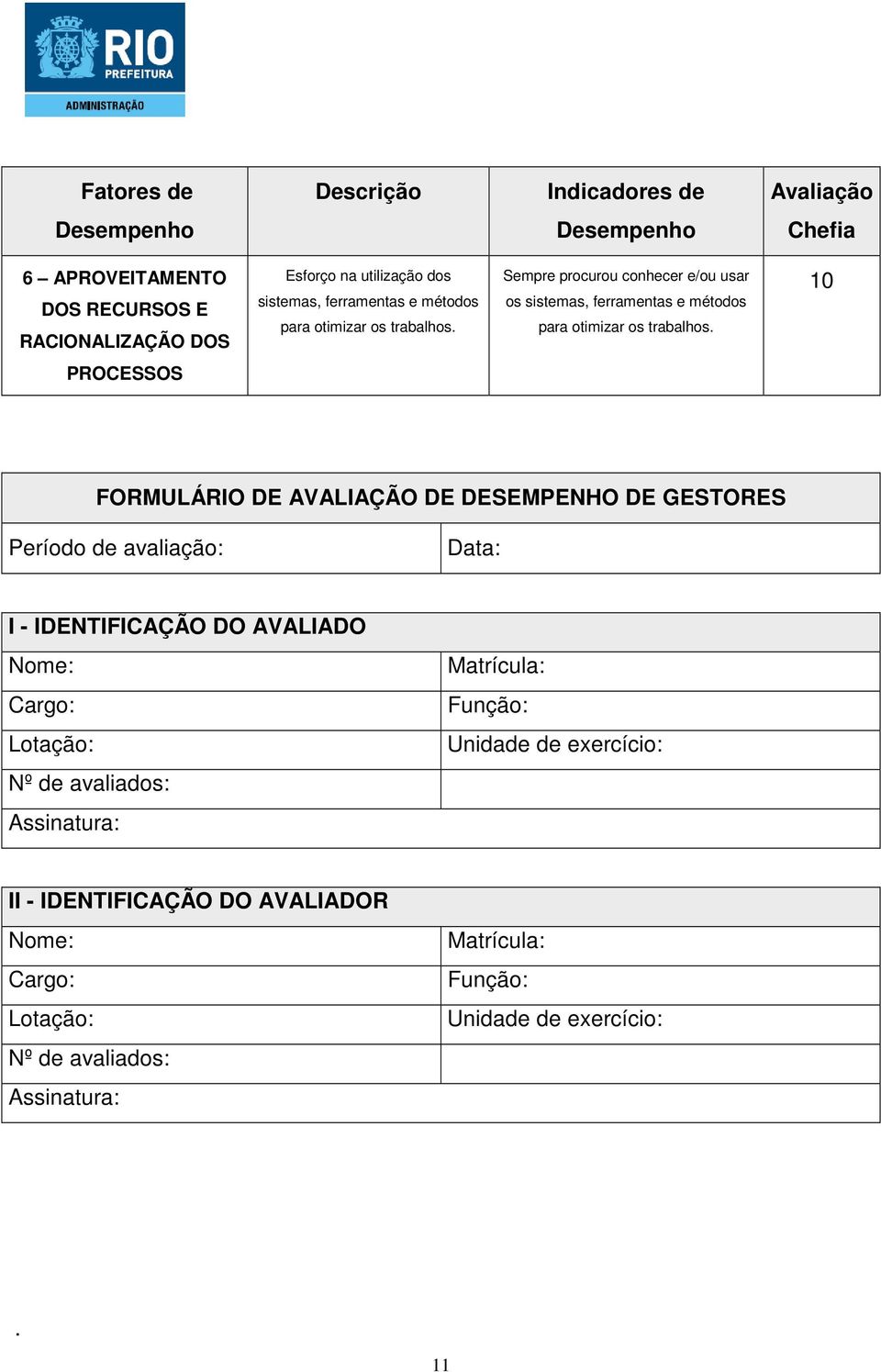 de avaliação: Data: I - IDENTIFICAÇÃO DO AVALIADO Nome: Cargo: Lotação: Nº de avaliados: Assinatura: Matrícula: Função: Unidade de