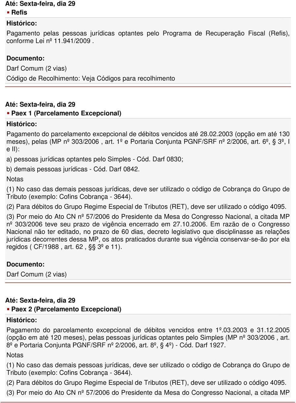 1º e Portaria Conjunta PGNF/SRF nº 2/2006, art. 6º, 3º, I e II): a) pessoas jurídicas optantes pelo Simples - Cód. Darf 0830; b) demais pessoas jurídicas - Cód. Darf 0842.