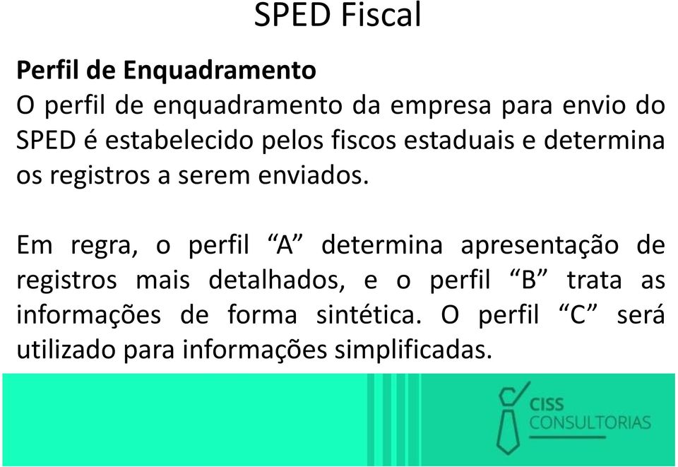 Em regra, o perfil A determina apresentação de registros mais detalhados, e o perfil B