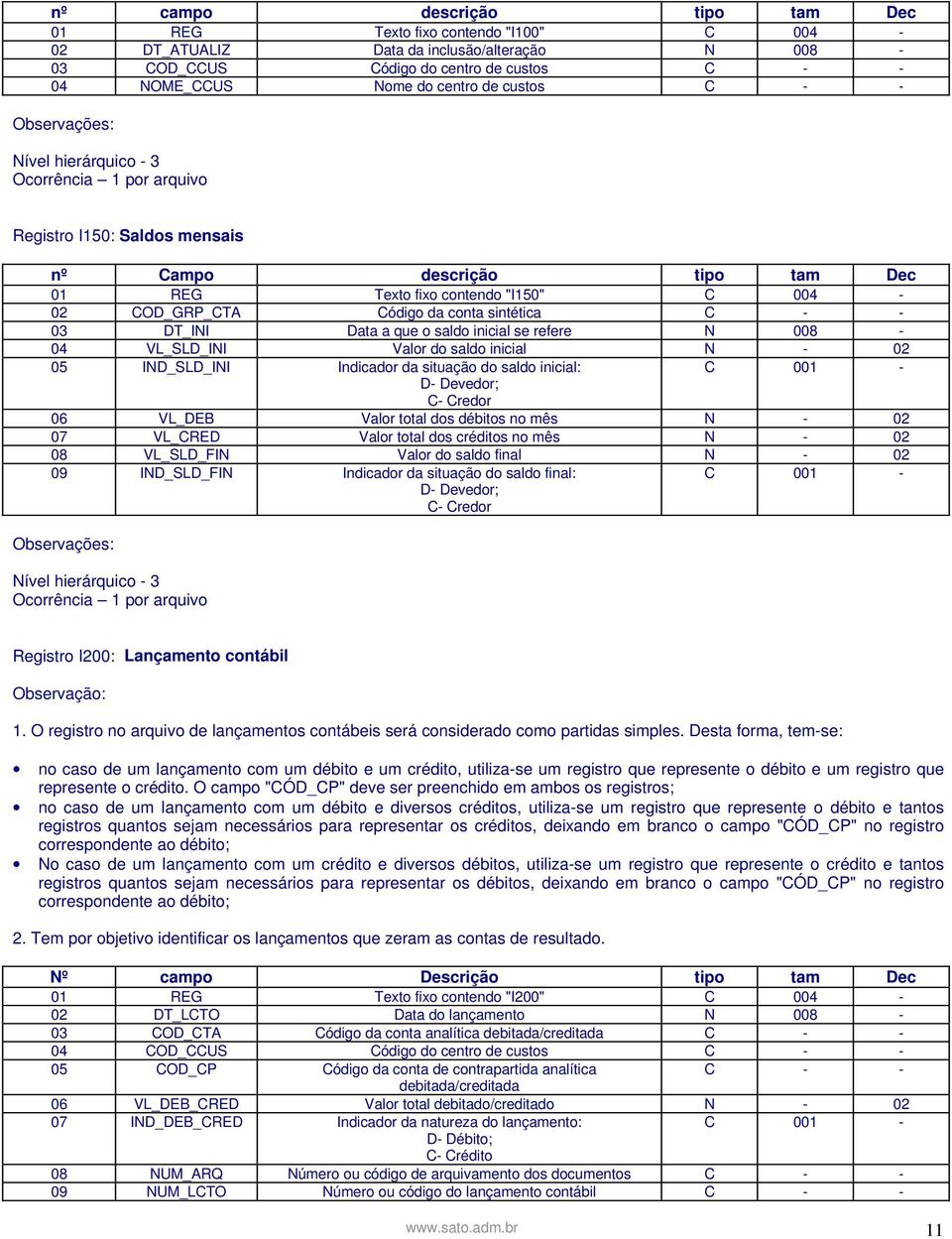 sintética C - - 03 DT_INI Data a que o saldo inicial se refere N 008-04 VL_SLD_INI Valor do saldo inicial N - 02 05 IND_SLD_INI Indicador da situação do saldo inicial: D- Devedor; C- Credor 06 VL_DEB