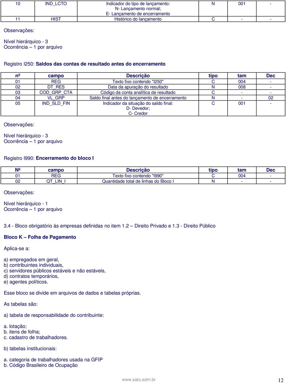 conta analítica de resultado C - - 04 VL_GRP Saldo final antes do lançamento de encerramento N - 02 05 IND_SLD_FIN Indicador da situação do saldo final: D- Devedor; C- Credor Nível hierárquico - 3