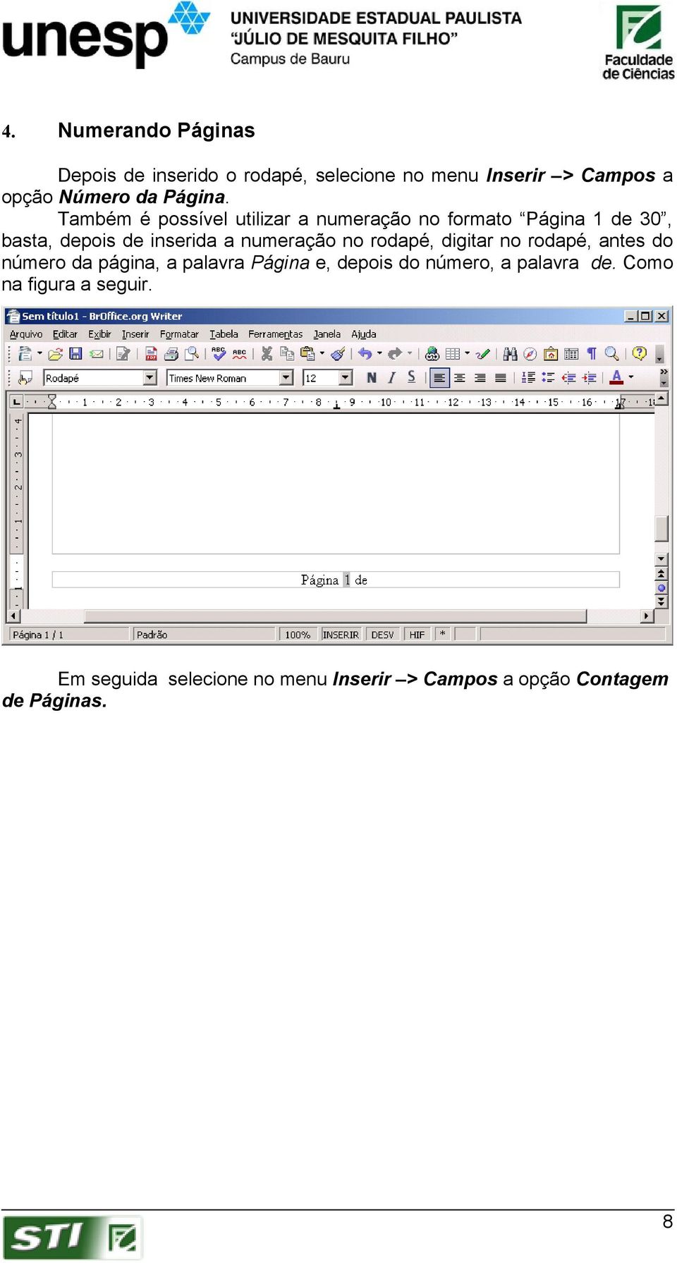 Também é possível utilizar a numeração no formato Página 1 de 30, basta, depois de inserida a numeração no