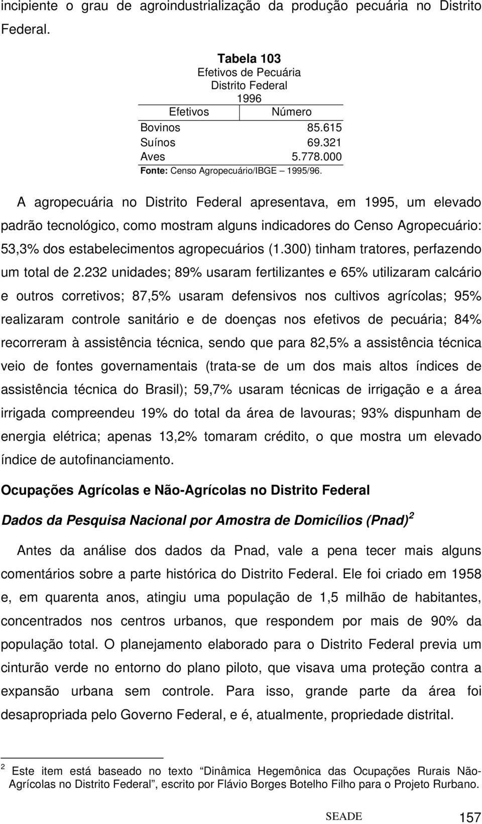 A agropecuária no apresentava, em 1995, um elevado padrão tecnológico, como mostram alguns indicadores do Censo Agropecuário: 53,3% dos estabelecimentos agropecuários (1.