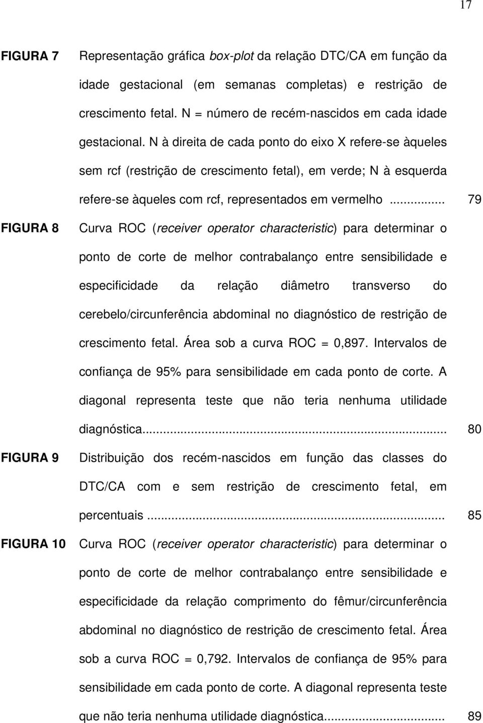 N à direita de cada ponto do eixo X refere-se àqueles sem rcf (restrição de crescimento fetal), em verde; N à esquerda refere-se àqueles com rcf, representados em vermelho.