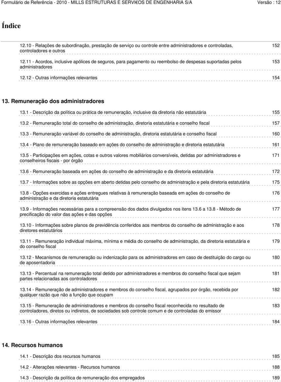 Remuneração dos administradores 13.1 - Descrição da política ou prática de remuneração, inclusive da diretoria não estatutária 155 13.