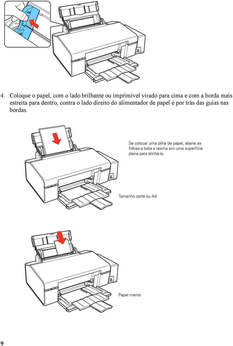 por trás das guias nas bordas.