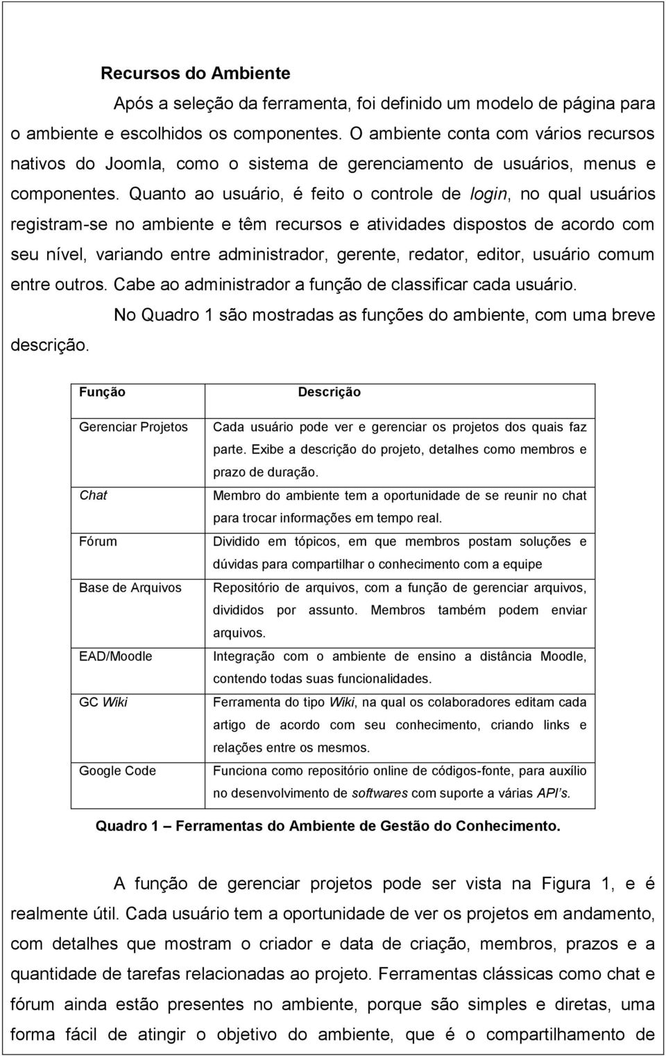 Quanto ao usuário, é feito o controle de login, no qual usuários registram-se no ambiente e têm recursos e atividades dispostos de acordo com seu nível, variando entre administrador, gerente,